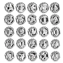 Contas de berloques de letras redondas, 1 peça, cor prata 26, inglês, ajuste original, pulseiras, colares pandora para mulheres, joias w008