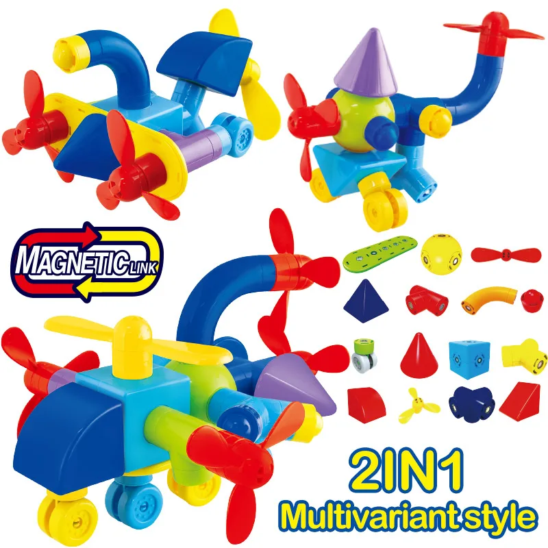 

28 PCS Designer Pipe Magnetic Building Blocks DIY Construction Aircraft Helicopter Model Set Kids Funny Games Children Kids Toys