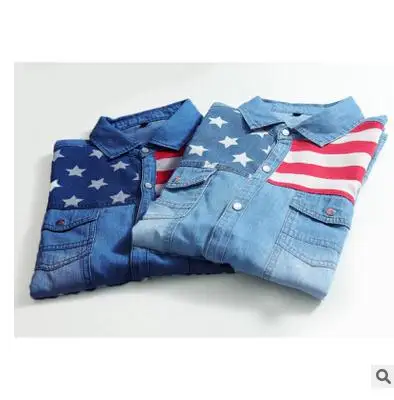 Рубашка J1447 Мужская джинсовая с отложным воротником приталенная блуза из денима