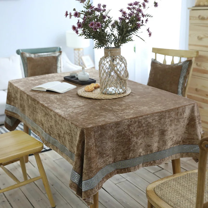 

Pure color European classical Upscale tablecloth coffee table cover Embroidery double suede table cloth Table flag Pillow cover