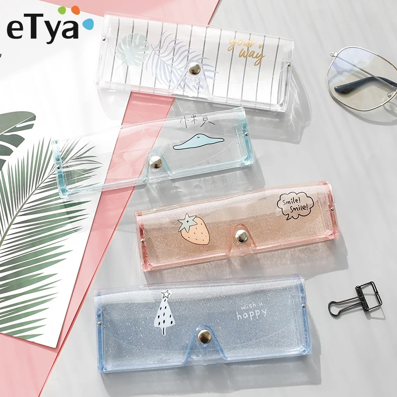 

eTya Women Transparent PVC Glasses Box Eyewear Case Travel Eyewear Protector Box Pouch Bag Student Cartoon Cute Eyeglasses Box