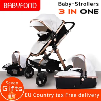 

Fast shipping ! 3 in 1 baby stroller Aluminum alloy frame CE standard Multifunction 2 in 1 stroller with Comfortable Car seat