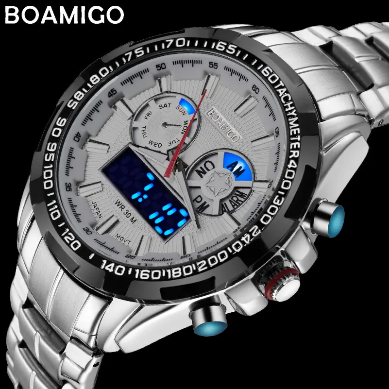 Prix pour Hommes sport montres militaires acier numérique montre Lumineux main quartz montre 2017 BOAMIGO argent cadeau horloge montres étanches Prix pour Hommes sport montres militaires acier numérique montre Lumineux main quartz montre 2017 BOAMIGO argent cadeau horloge montres étanches