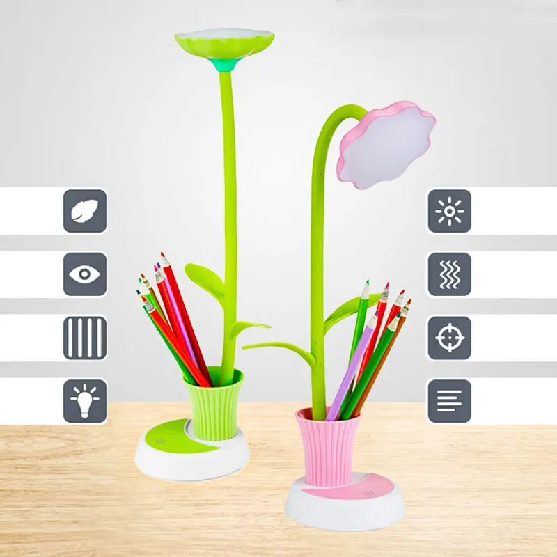 

LED Desk Light With Pen Holder Sun Flower USB Charging Children Kids Night Lamp Energy Saving Lights For Bedroom Gifts