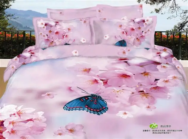 3D Pink butterfly  comforter bedding  set sets queen size 