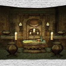 Гобелен для декора, комната с алтарем в стиле Фэнтези, символами пентаграммы и свечами, настенный гобелен