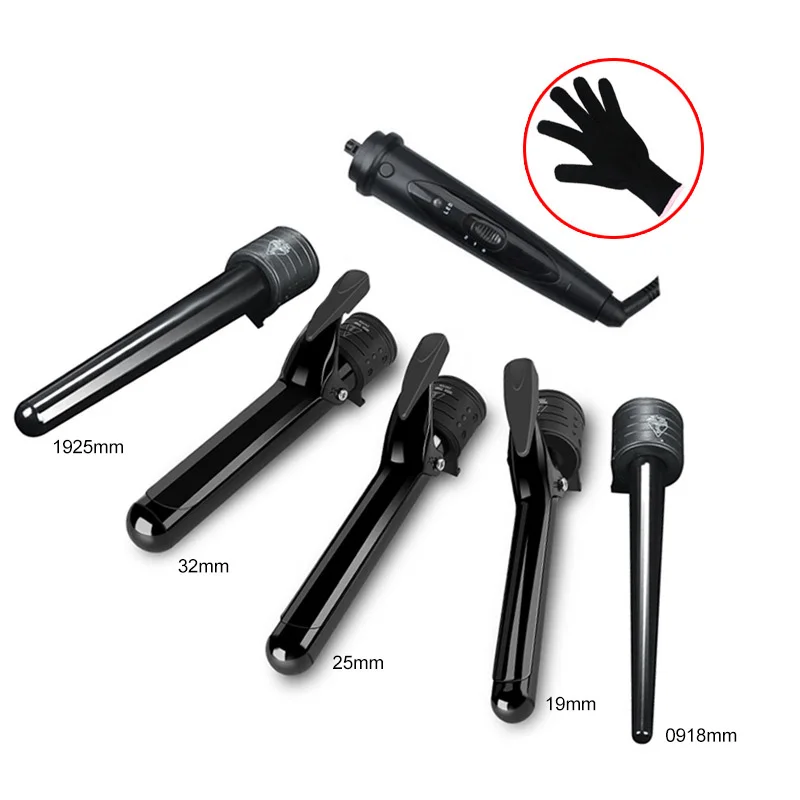 

Curling Iron 5 In 1 Hair Curler Curling Wand Set Interchangeable Ceramic Barrels With Heat Resistant Glove