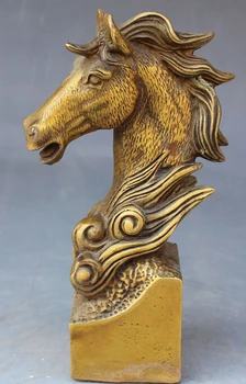 

bir 006373 8" Chinese Dynasty Palace Bronze Carving Success Running Horse Head Bust Statue
