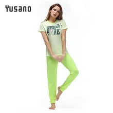 Yusano 2017 Pajamas Cotton Cute Heart Short Sleeve Pijama De Unicornio Bow Letter Print Red Green (T shirt +Long Pants) Pyjamas