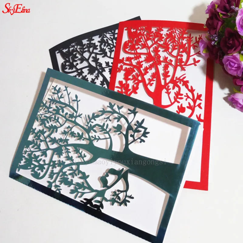 10pcslot Hot Sale Chic Tree Design Laser Cut Wedding Invitation Card Wedding Party Decoration Paper Craft Greeting Card 6ZSH196 (16)