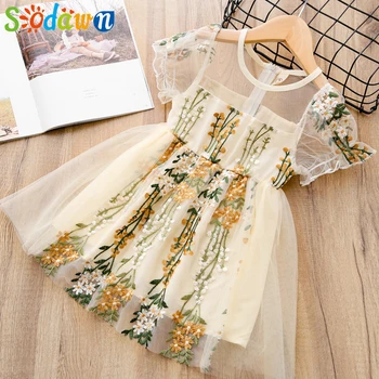 

Sodawn Kids Dresses For Girls Hort Sleeve Embroidery Dress Causal Lace Princess Dress Girls Clothes Kid Dress