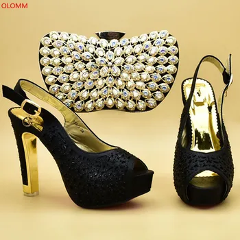 

OLOMM New Black Shoes and Bag Set African Sets Italian Shoes with Matching Bags New Arrival Women Shoe and Bag To Match!F-18