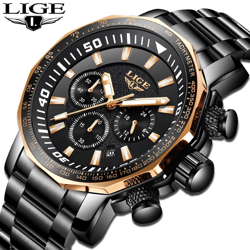 Relogio Masculino LIGE Mens Watches Top Brand Luxury Men's Waterproof Military Sports Watch Men's Stainless Steel Quartz Clock
