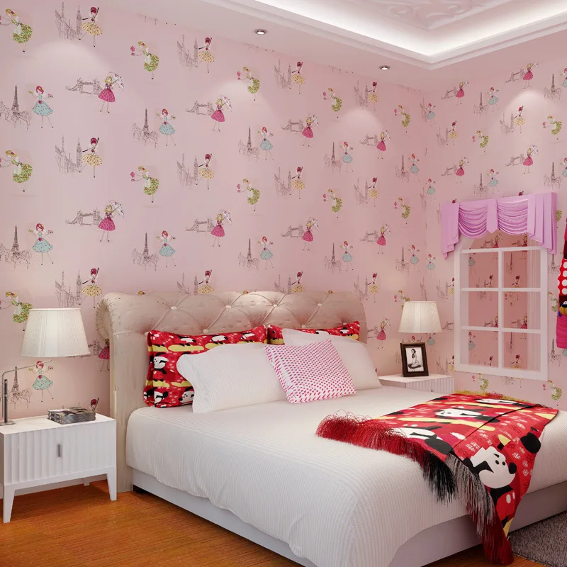 Cartoon ballet pattern wallpaper blue pink boys and girls room