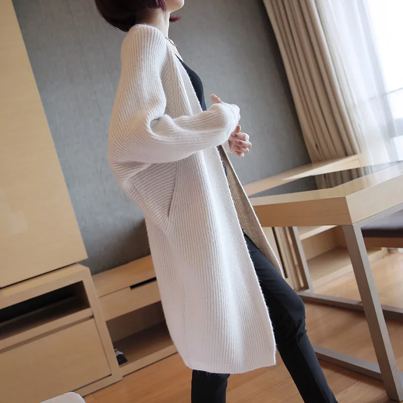 Large Size 2019 New Year Wool Knitted Sweater Women Loose Long Casual Solid Sweater Jacket Vintage Sweaters Cardigan with Pocket