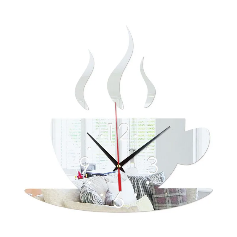 

Coffee Cup Mirror Wall Clock Background Wall Clock TV Wall Stickers Three-dimensional Decorative Home Accessories 2019 New