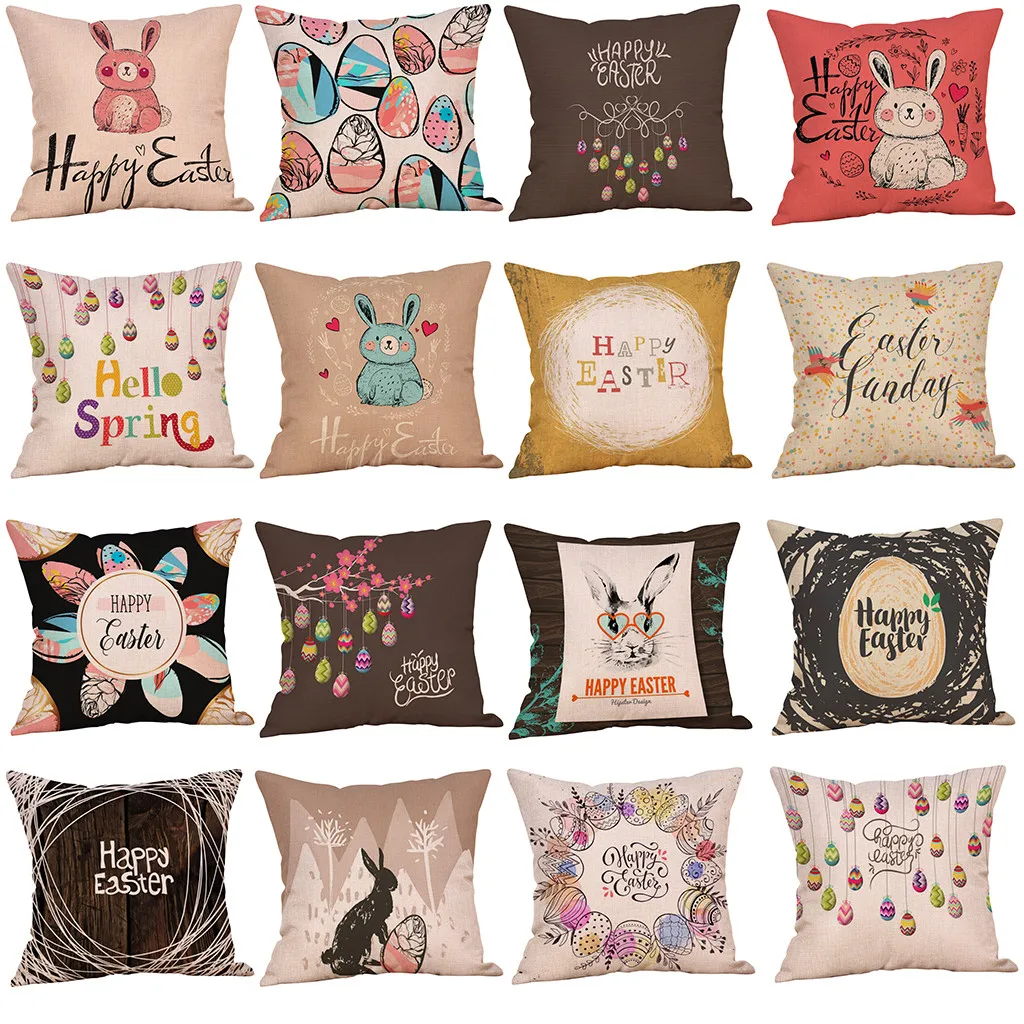 

Cushion Cover Easter Cotton Square Rabbit Throw Pillow Case Waist Pillowcases Home Decor Housse de Coussin Cojines Pillow Cover