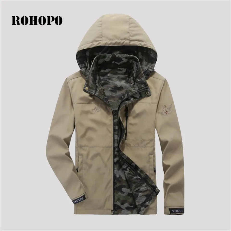 

AFS JEEP New Style Man's Autumn Double side Waterproof Jacket,Military Style Hooded Quick Dry Jackets,Inner printed camouflage