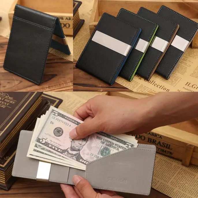 

Mens Vintage Leather Magic Credit Card ID Holder Money Clip Wallet 40#