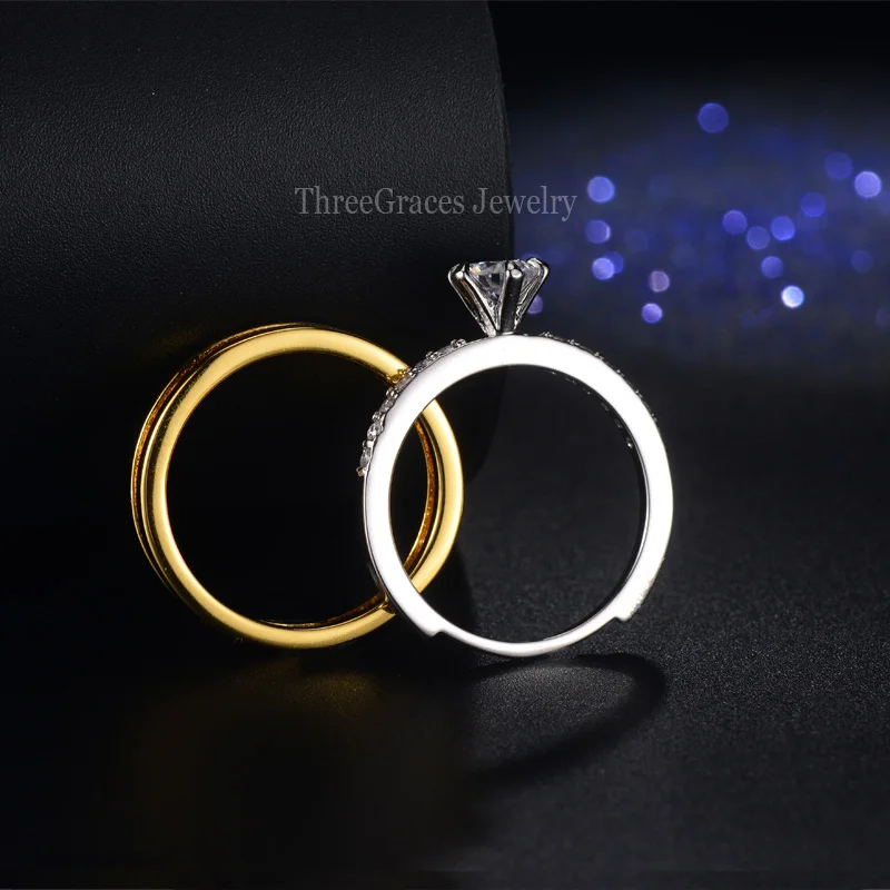 Threegraces Jewelry новые модные золотые Цвет и белого золота Цвет Нежный CZ камень Для женщин стекируемые двойные кольца для свадьбы RG034