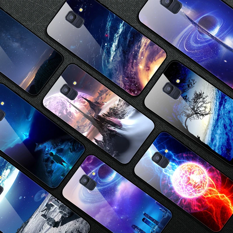 Чехол для Samsung Galaxy A8 2018 чехол из закаленного стекла с планетами космосом