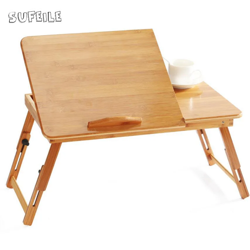 SUFEILE College students learn laptops table Natural Bamboo Laptop Table Desk Adjustable Height Folding Table Computer