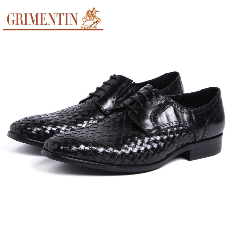 GRIMENTIN Brand Italian genuine woven leather mens shoes casual sales