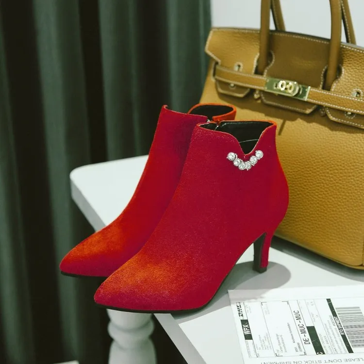 

Big Size 9 10 11 12 boots women shoes ankle boots for women ladies boots Solid color tapered thin drill with hydraulic drill