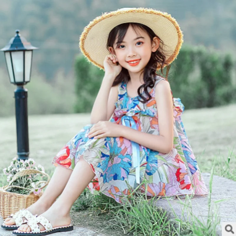 

Girls Bow Dress Fashion Clothing Set 2019 New Summer Kids Clothes Sets Children's Print Color Cute Suits 2 Piece Size4-14 ly222