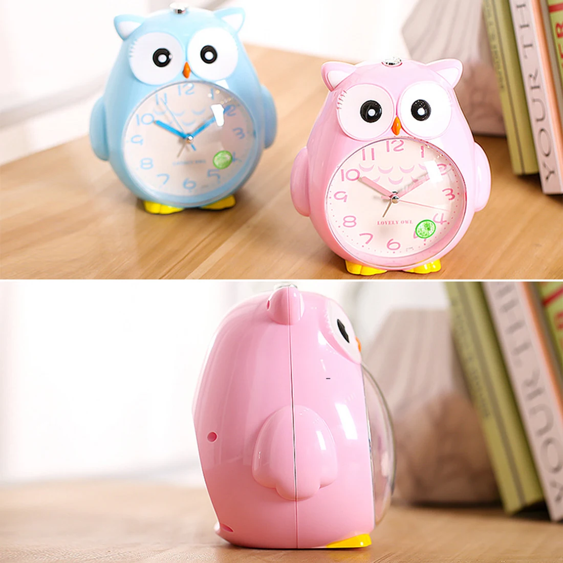 Portable Cute Mini Cartoon Owl Alarm Clock Round Number Bell Creative