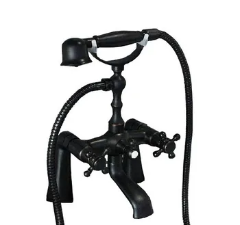 

Black Oil Rubbed Brass Deck Mount Bathroom Handheld Shower Faucet Set Tub Mixer Tap Dual Cross Handle Ctf026