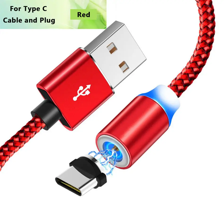 Светодиодный кабель с магнитной оплеткой типа C Micro USB Магнитные usb кабели для зарядки Apple iPhone XR XS Max X 7 8 6 samsung S9 S10 шнур - Цвет: Red For Type C