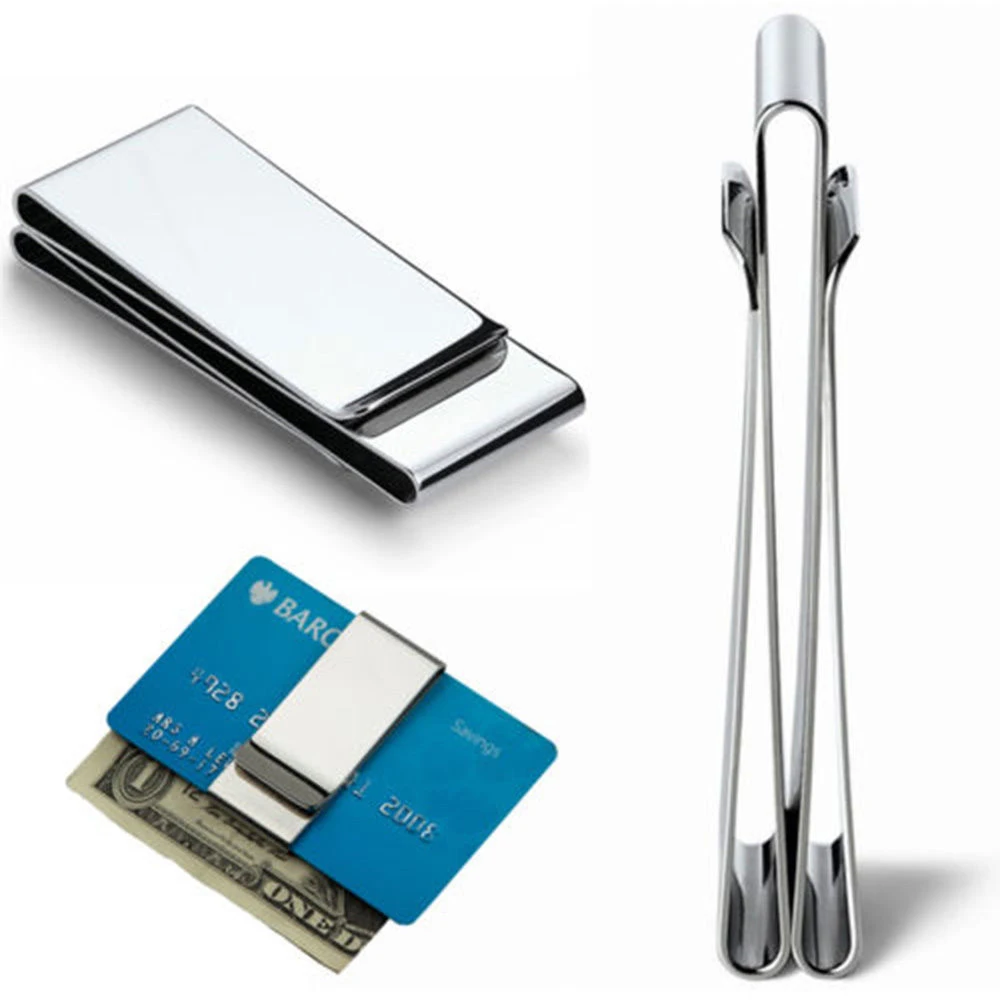 

2 Layer Money Clip Stainless Steel Silver Metal Pocket Holder Wallet Credit Card Dollar Cash Clamp Unisex