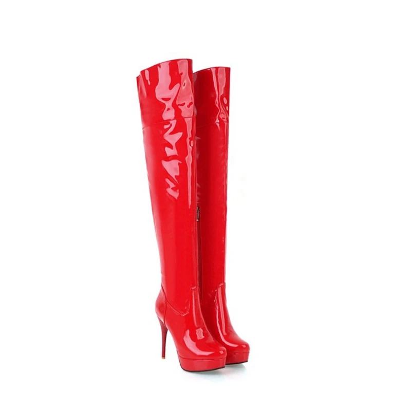 BLXQPYT/большие размеры 32-48; новые зимние сапоги на высоком каблуке; элегантная пикантная женская обувь для отдыха; кожаные сапоги на каблуке с круглым носком; 8-11 - Цвет: RED
