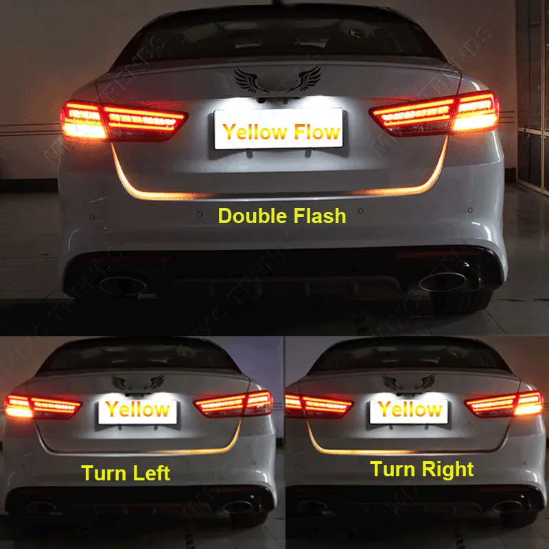 RGB Красный цвет: желтый, белый светодиоды стайлинга автомобилей светодиодные полосы Хвост Включите ствол свет динамичные плавные предупреждение DRL Подсветка багажника