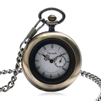 

Vintage Half Hunter Small Second Hand Design Pocket Watch Women Men Quartz Watches with 30cm Chain Erkek Kol Saati