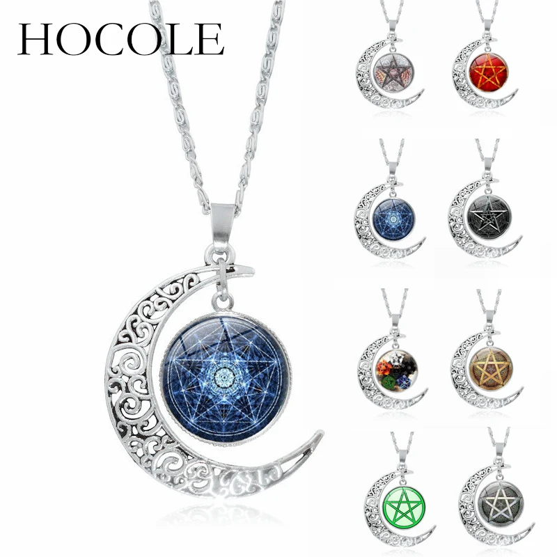 HOCOLE Moon Glass Star кабошон кулон ожерелье Серебряная цепочка большой чокер для женщин