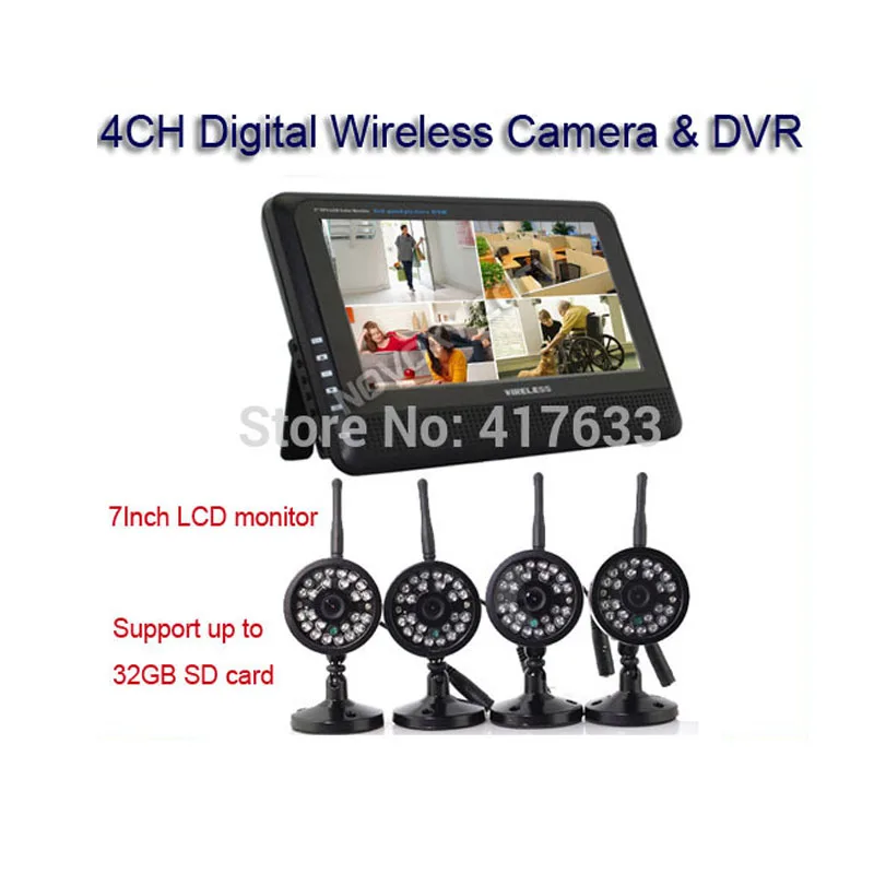 Free Shipping Guardian 2.4GHz 4CH Wireless IR 15m Night Vision Safety Nanny Infant Baby Monitor Camera w/7" LCD Widescreen