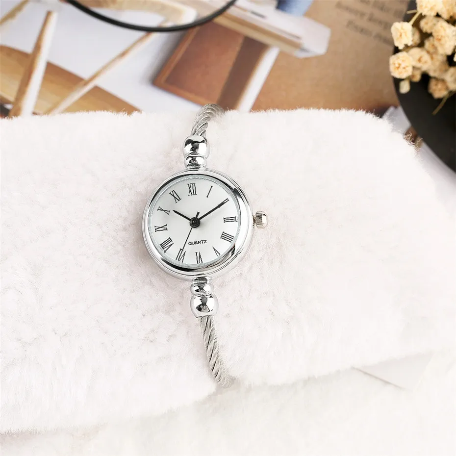 Creative Black White Small Dial Silver Strap Women Quartz Wrist Watches Analog Roman Numerals Bracelet Clock Gifts (9)