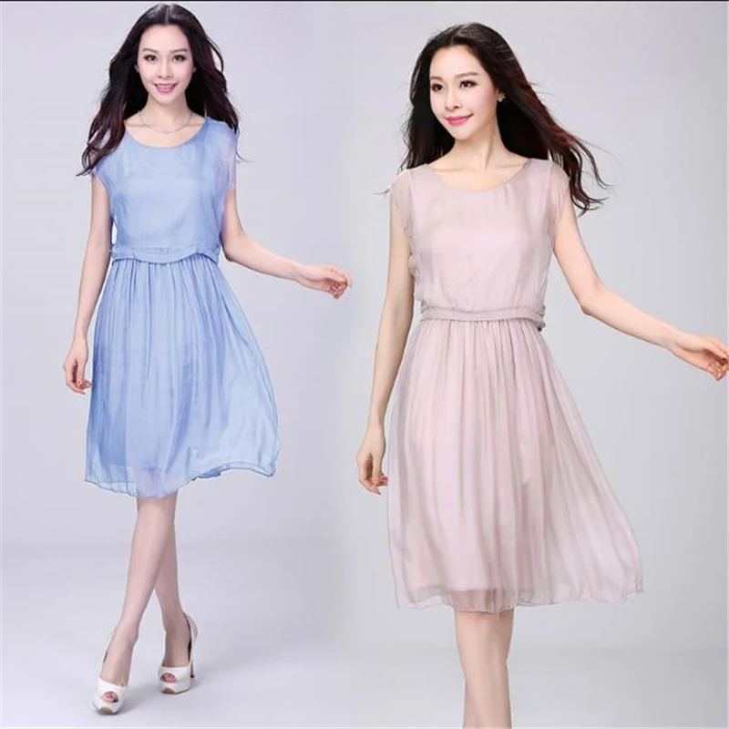 

Woman 100% Silk Dresses Female Summer Oversized Silk Dress Women Thin Soie Robes Lady Breathable Seda Vestidos Lady Loose Dress