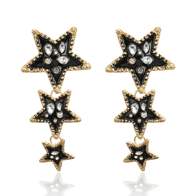

124 Vintage Star Earrings for Women Black Color Moon Crystal Long Drop Earrings 2019 Fashion Jewelry boucle d'oreille f