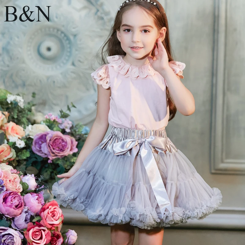 Buenos Ninos пушистые шифоновые юбки Pettiskirt для девочек 2-18 лет однотонные юбки-пачки для девочек танцевальная юбка новогодняя тюлевая юбка Petticoat - изображение