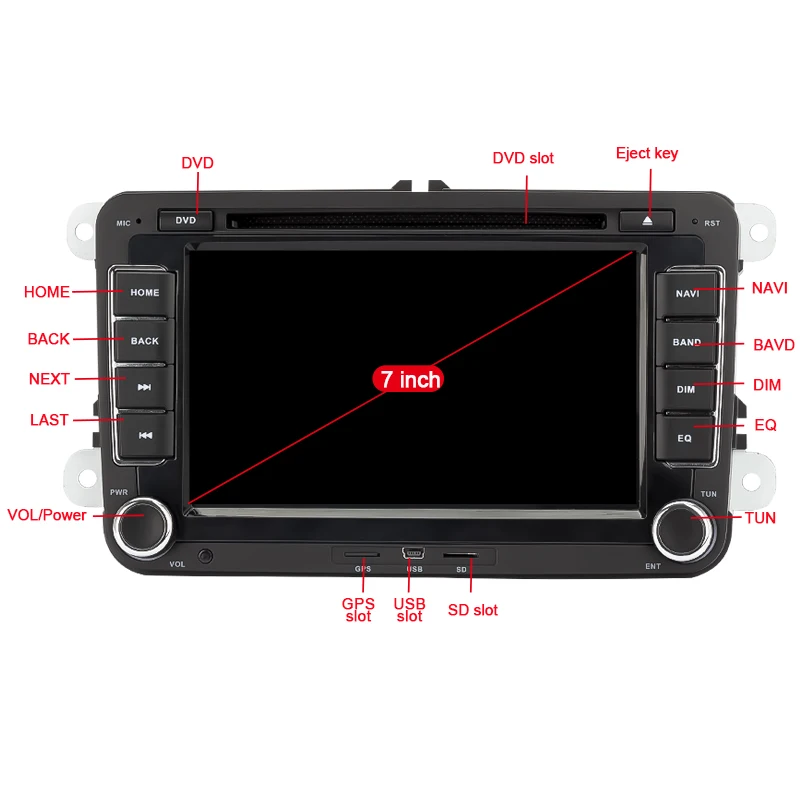 Eunavi 7 ''2 الدين مشغل وسائط متعددة مشغل أسطوانات للسيارة GPS والملاحة لشركة فولكس فاجن فولكس واجن جولف 6 بولو الجديدة بورا جيتا باسات B6 سكودا رادي...