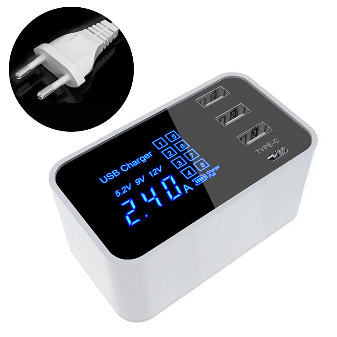 Multi Port USB Charger HUB Quick Charge 4 Port Desktop Multiple USB Charger Station LED Display Fast Charging EU US UK Plug