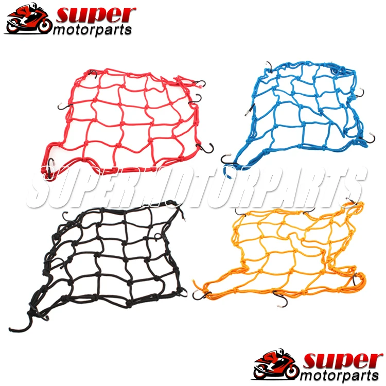 Motorcycle 6 Hooks Hold down Fuel Tank Luggage Net Mesh Web Bungee RED BLACK BLUE YELLOW |
