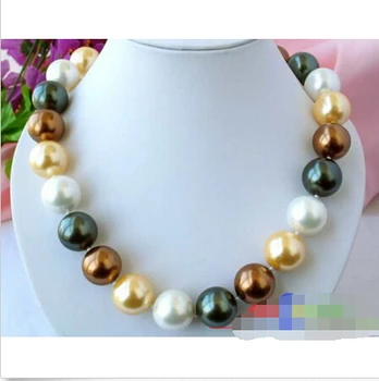 

p1345 HUGE 18" 16MM ROUND multicolor SOUTH SEA SHELL PEARL NECKLACE @^Noble style Natural Fine jewe FREE SHIPPING