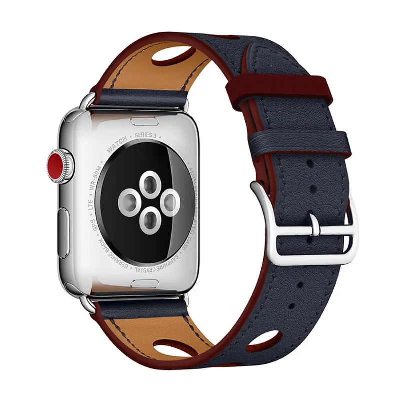 Ремешок из натуральной кожи для часов Apple Watch Series 5 4 3 2 1 44 мм 40 мм 42 мм 38 мм сменный Браслет для iWatch наручные - Цвет ремешка: Blue and Red