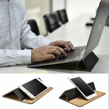 

Universal Phone Laptop Desktop Leather Stand Folding Adjustable Bracket Portable Tablet Holder for iPad MacBook Lenovo Samsung