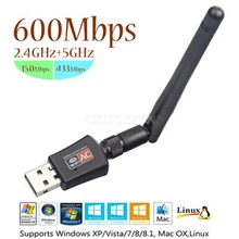 20 шт./лот 600 Мбит/с двухдиапазонный 2,4/5 ГГц беспроводной USB WiFi сетевой адаптер с антенной 802.11AC
