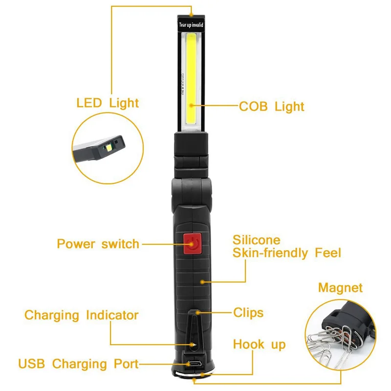 Ultrafire Портативный 5 режимов COB Lanterna USB Встроенный перезаряжаемый флэш-светильник COB Магнитный рабочий светильник luz Flash светильник Магнитный